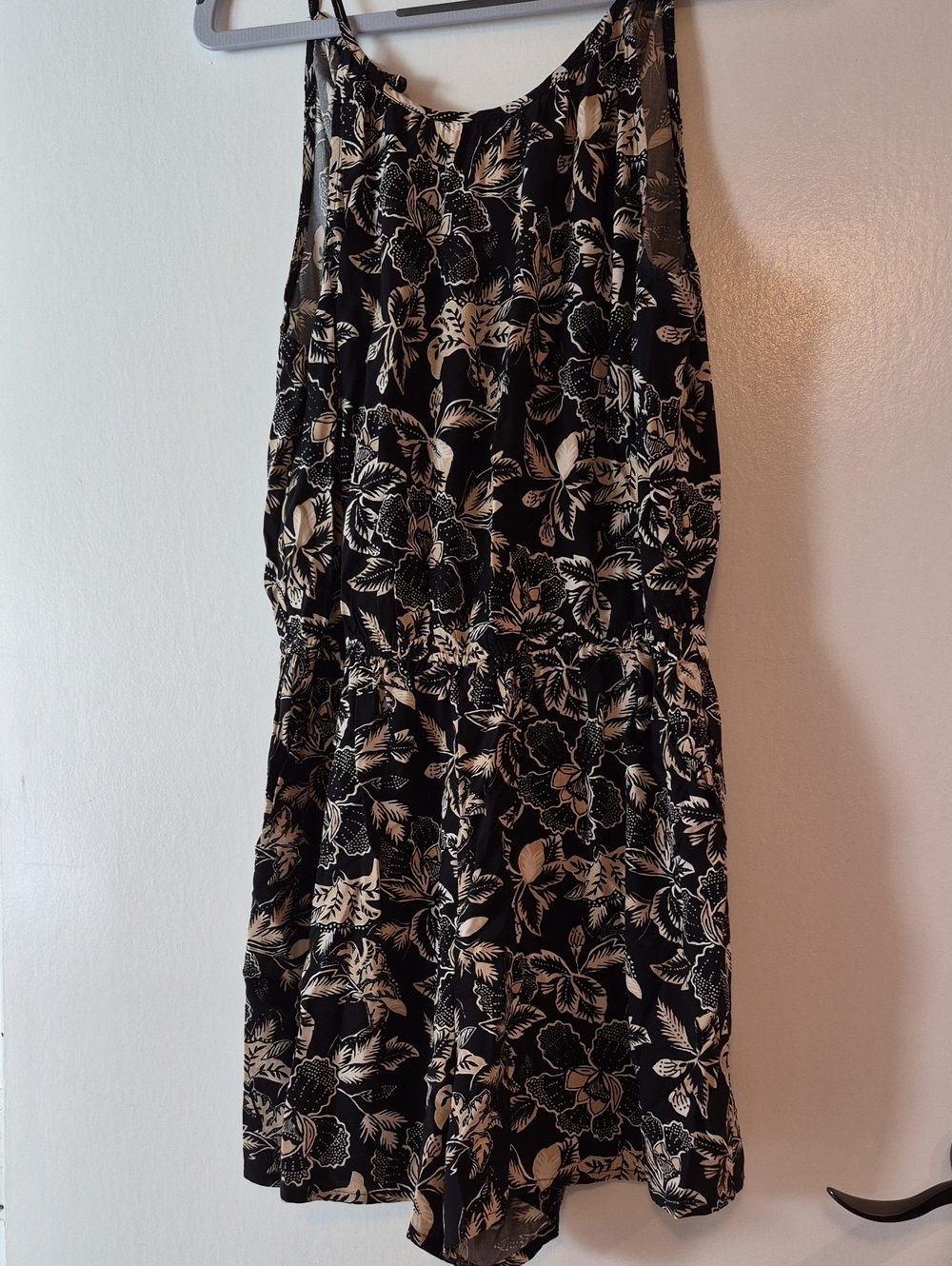 Old Navy Black Floral Romper with Cream Print